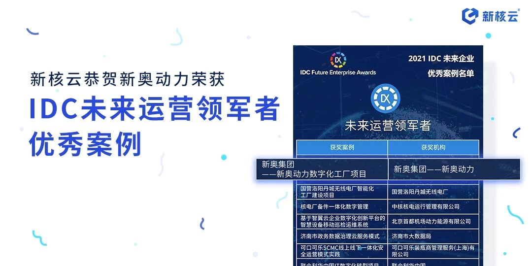 新奥动力 X 新核云“数字化工厂项目”荣膺【IDC未来运营领军者】大奖